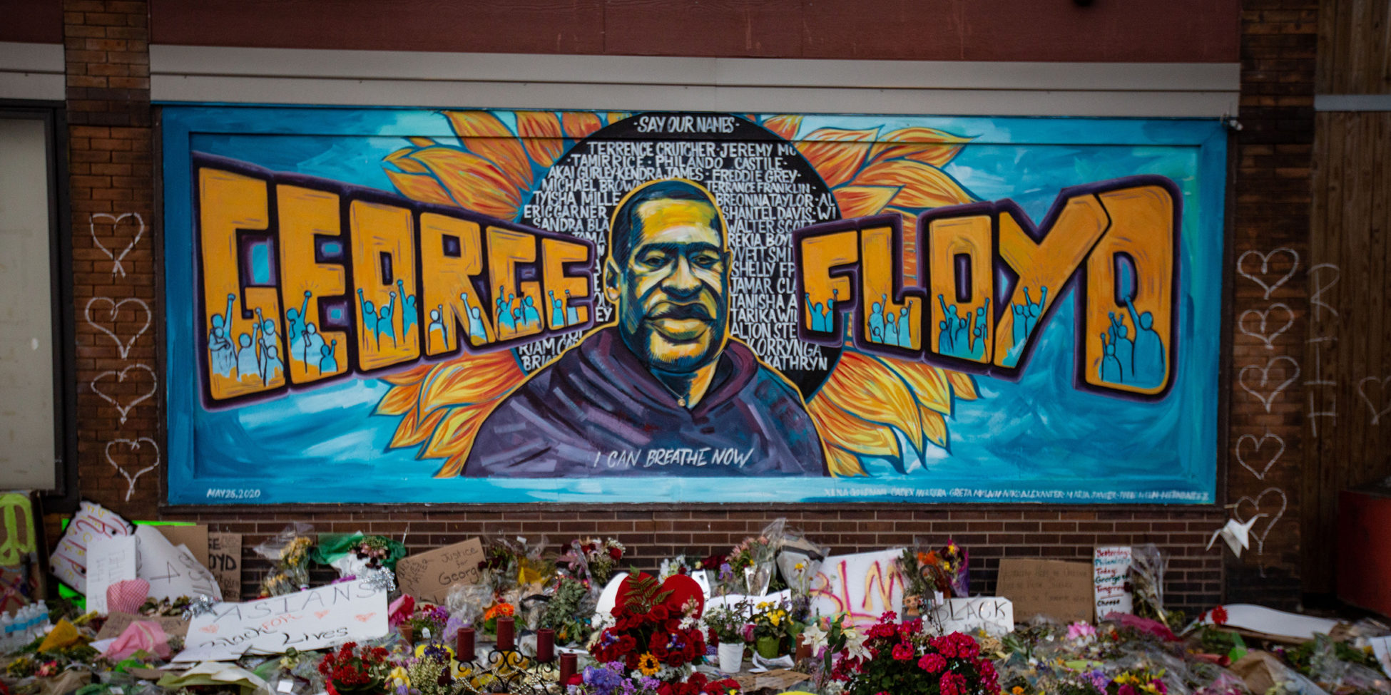 The makeshift memorial outside Cup Foods where George Floyd was murdered by a Minneapolis  police officer George Floyd Mural